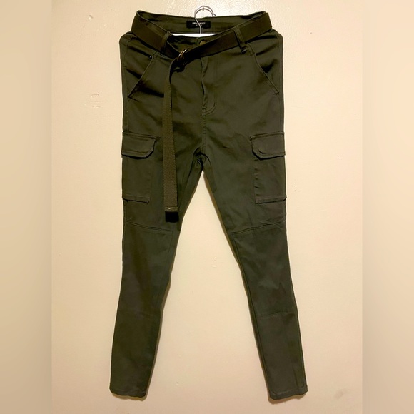 High waist SKINNY CARGO STYLE PANTS, Belted, Pockets, SM - Picture 1 of 4